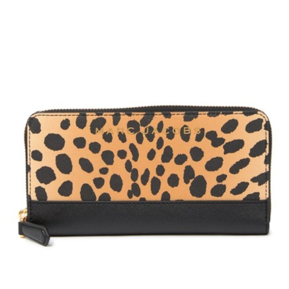 Marc Jacobs Leopard Print Zip-Around Wallet in Tan and Black